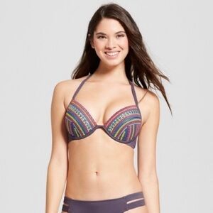 Shade & Shore Embroidered Halter Bikini Top 34 B